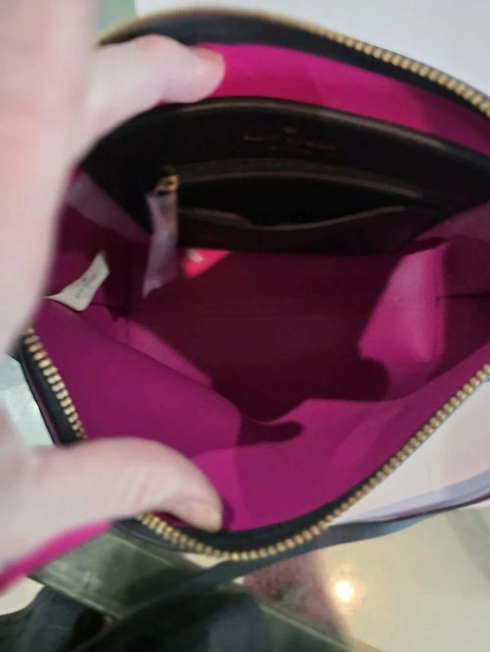 kate spade Black Leather Crossbody with Pink Strap and Gold Hardware